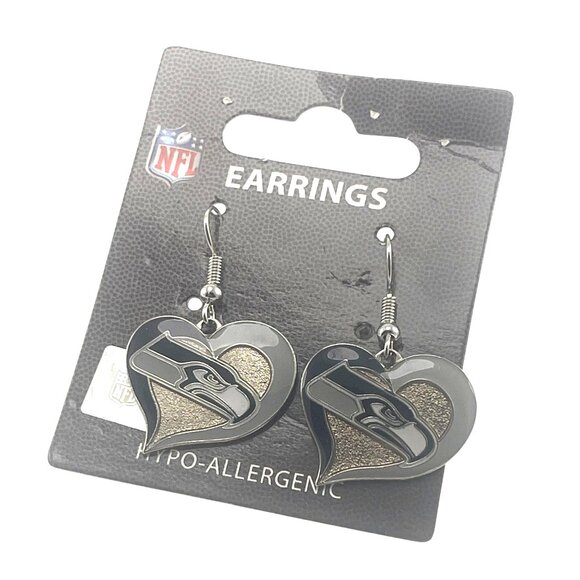 Seattle Seahawks Heart-Shaped Hypo-Allergenic Earrings With NFL Logo For Fans - Picture 3 of 6